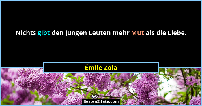 Nichts gibt den jungen Leuten mehr Mut als die Liebe.... - Émile Zola
