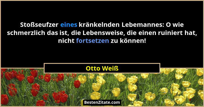 Stoßseufzer eines kränkelnden Lebemannes: O wie schmerzlich das ist, die Lebensweise, die einen ruiniert hat, nicht fortsetzen zu können!... - Otto Weiß