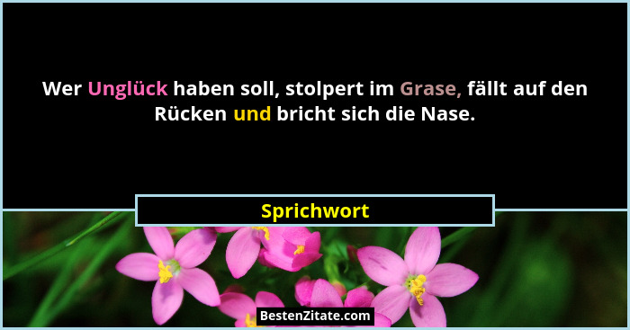 Wer Unglück haben soll, stolpert im Grase, fällt auf den Rücken und bricht sich die Nase.... - Sprichwort