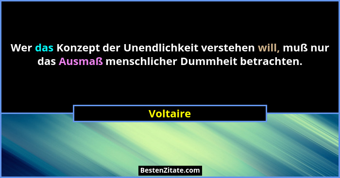 Wer das Konzept der Unendlichkeit verstehen will, muß nur das Ausmaß menschlicher Dummheit betrachten.... - Voltaire