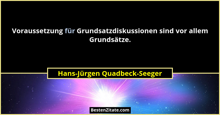 Voraussetzung für Grundsatzdiskussionen sind vor allem Grundsätze.... - Hans-Jürgen Quadbeck-Seeger