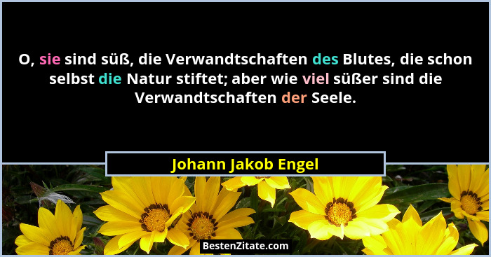 O, sie sind süß, die Verwandtschaften des Blutes, die schon selbst die Natur stiftet; aber wie viel süßer sind die Verwandtschaft... - Johann Jakob Engel
