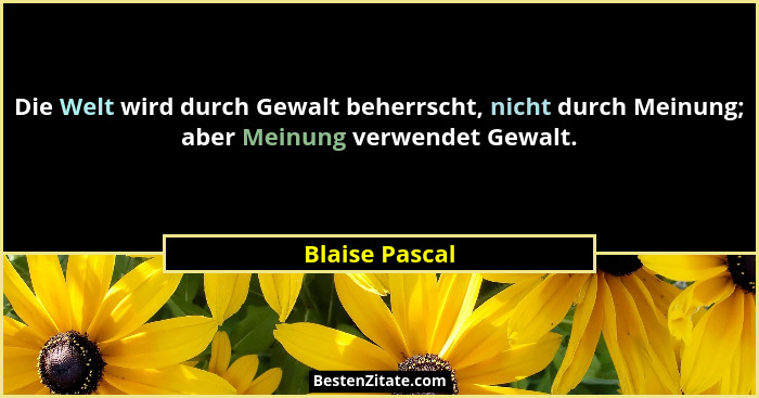 Die Welt wird durch Gewalt beherrscht, nicht durch Meinung; aber Meinung verwendet Gewalt.... - Blaise Pascal