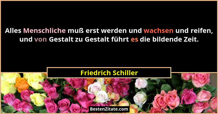 Alles Menschliche muß erst werden und wachsen und reifen, und von Gestalt zu Gestalt führt es die bildende Zeit.... - Friedrich Schiller