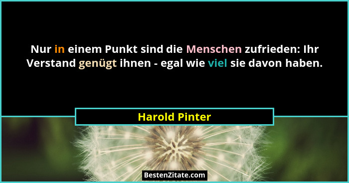 Nur in einem Punkt sind die Menschen zufrieden: Ihr Verstand genügt ihnen - egal wie viel sie davon haben.... - Harold Pinter