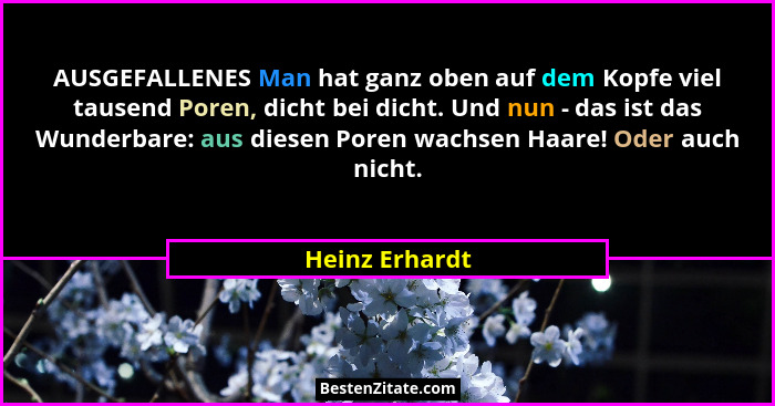 AUSGEFALLENES Man hat ganz oben auf dem Kopfe viel tausend Poren, dicht bei dicht. Und nun - das ist das Wunderbare: aus diesen Poren... - Heinz Erhardt
