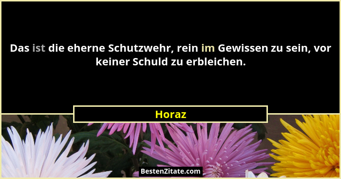 Das ist die eherne Schutzwehr, rein im Gewissen zu sein, vor keiner Schuld zu erbleichen.... - Horaz