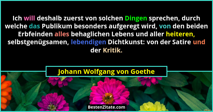Ich will deshalb zuerst von solchen Dingen sprechen, durch welche das Publikum besonders aufgeregt wird, von den beiden E... - Johann Wolfgang von Goethe
