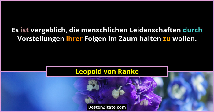 Es ist vergeblich, die menschlichen Leidenschaften durch Vorstellungen ihrer Folgen im Zaum halten zu wollen.... - Leopold von Ranke