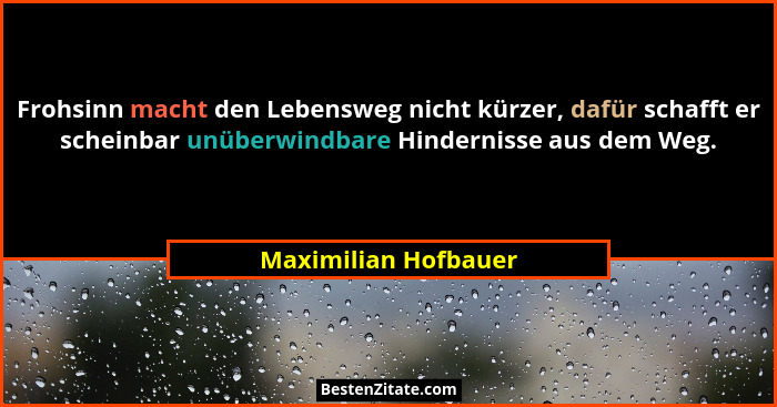 Frohsinn macht den Lebensweg nicht kürzer, dafür schafft er scheinbar unüberwindbare Hindernisse aus dem Weg.... - Maximilian Hofbauer