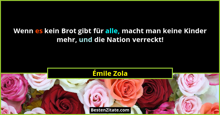 Wenn es kein Brot gibt für alle, macht man keine Kinder mehr, und die Nation verreckt!... - Émile Zola