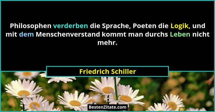 Philosophen verderben die Sprache, Poeten die Logik, und mit dem Menschenverstand kommt man durchs Leben nicht mehr.... - Friedrich Schiller