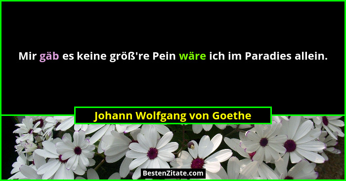 Mir gäb es keine größ're Pein wäre ich im Paradies allein.... - Johann Wolfgang von Goethe