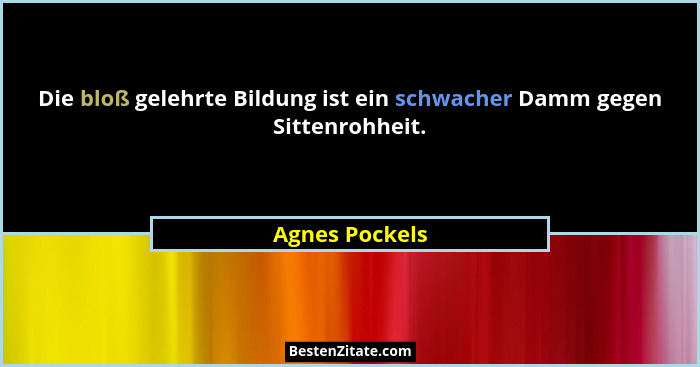 Die bloß gelehrte Bildung ist ein schwacher Damm gegen Sittenrohheit.... - Agnes Pockels