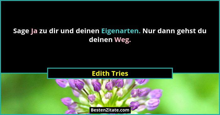 Sage Ja zu dir und deinen Eigenarten. Nur dann gehst du deinen Weg.... - Edith Tries