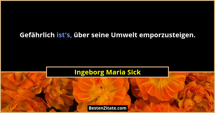 Gefährlich ist's, über seine Umwelt emporzusteigen.... - Ingeborg Maria Sick
