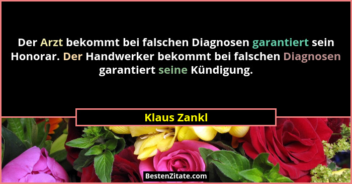 Der Arzt bekommt bei falschen Diagnosen garantiert sein Honorar. Der Handwerker bekommt bei falschen Diagnosen garantiert seine Kündigun... - Klaus Zankl