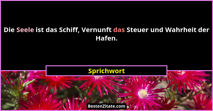 Die Seele ist das Schiff, Vernunft das Steuer und Wahrheit der Hafen.... - Sprichwort