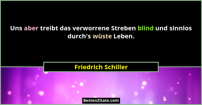 Uns aber treibt das verworrene Streben blind und sinnlos durch's wüste Leben.... - Friedrich Schiller