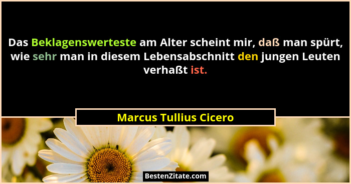 Das Beklagenswerteste am Alter scheint mir, daß man spürt, wie sehr man in diesem Lebensabschnitt den jungen Leuten verhaßt is... - Marcus Tullius Cicero