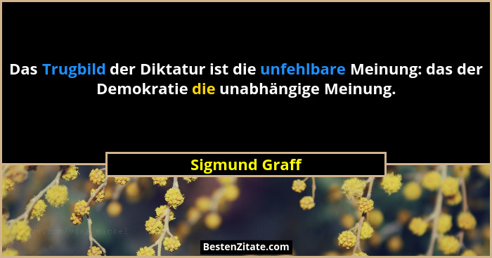 Das Trugbild der Diktatur ist die unfehlbare Meinung: das der Demokratie die unabhängige Meinung.... - Sigmund Graff