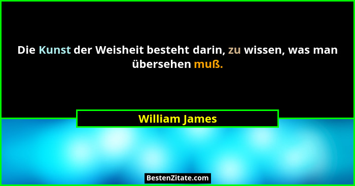 Die Kunst der Weisheit besteht darin, zu wissen, was man übersehen muß.... - William James
