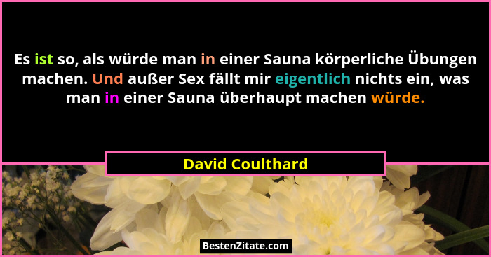 Es ist so, als würde man in einer Sauna körperliche Übungen machen. Und außer Sex fällt mir eigentlich nichts ein, was man in einer... - David Coulthard