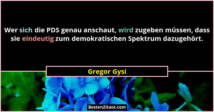 Wer sich die PDS genau anschaut, wird zugeben müssen, dass sie eindeutig zum demokratischen Spektrum dazugehört.... - Gregor Gysi