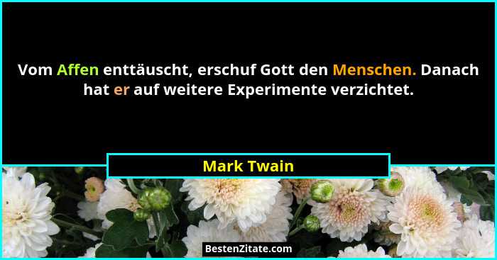 Vom Affen enttäuscht, erschuf Gott den Menschen. Danach hat er auf weitere Experimente verzichtet.... - Mark Twain