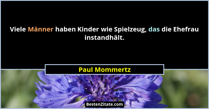 Viele Männer haben Kinder wie Spielzeug, das die Ehefrau instandhält.... - Paul Mommertz