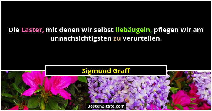 Die Laster, mit denen wir selbst liebäugeln, pflegen wir am unnachsichtigsten zu verurteilen.... - Sigmund Graff