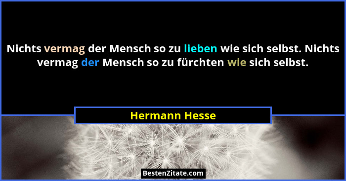 Nichts vermag der Mensch so zu lieben wie sich selbst. Nichts vermag der Mensch so zu fürchten wie sich selbst.... - Hermann Hesse
