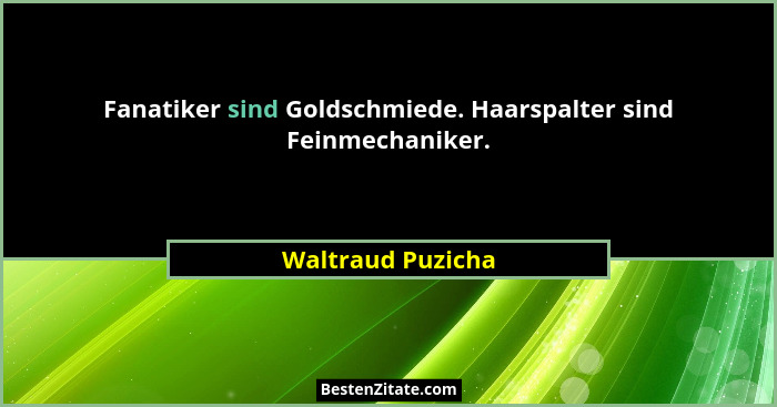 Fanatiker sind Goldschmiede. Haarspalter sind Feinmechaniker.... - Waltraud Puzicha