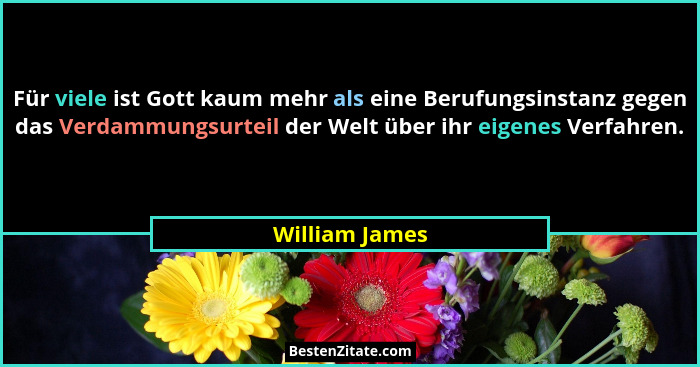 Für viele ist Gott kaum mehr als eine Berufungsinstanz gegen das Verdammungsurteil der Welt über ihr eigenes Verfahren.... - William James