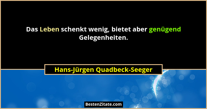 Das Leben schenkt wenig, bietet aber genügend Gelegenheiten.... - Hans-Jürgen Quadbeck-Seeger
