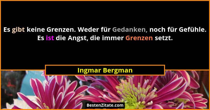 Es gibt keine Grenzen. Weder für Gedanken, noch für Gefühle. Es ist die Angst, die immer Grenzen setzt.... - Ingmar Bergman