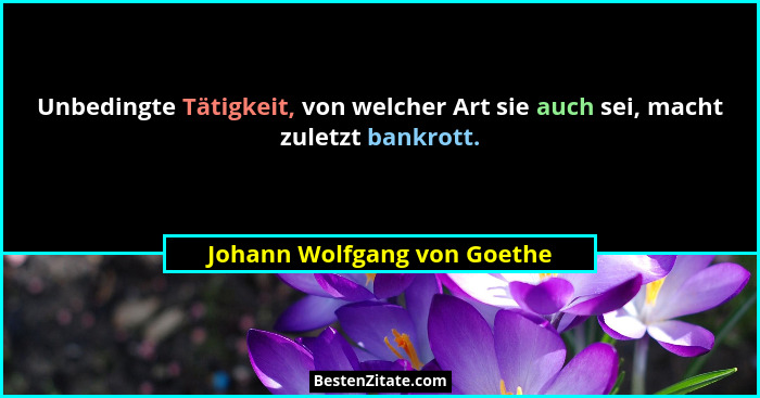 Unbedingte Tätigkeit, von welcher Art sie auch sei, macht zuletzt bankrott.... - Johann Wolfgang von Goethe