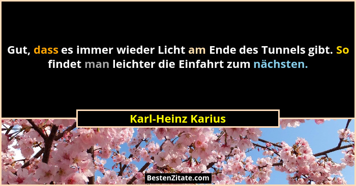 Gut, dass es immer wieder Licht am Ende des Tunnels gibt. So findet man leichter die Einfahrt zum nächsten.... - Karl-Heinz Karius