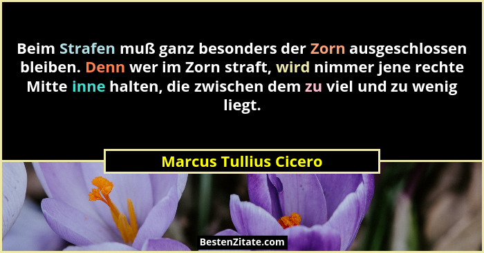 Beim Strafen muß ganz besonders der Zorn ausgeschlossen bleiben. Denn wer im Zorn straft, wird nimmer jene rechte Mitte inne h... - Marcus Tullius Cicero