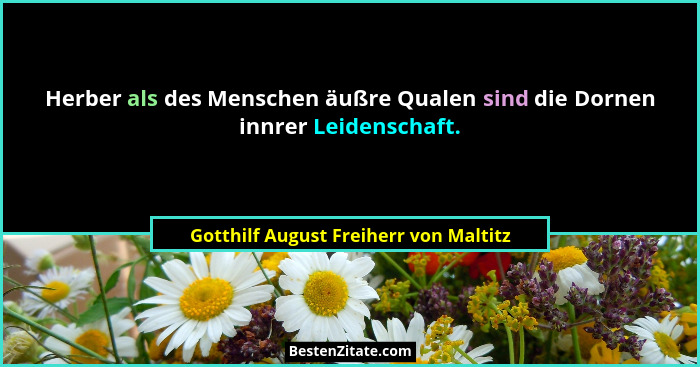 Herber als des Menschen äußre Qualen sind die Dornen innrer Leidenschaft.... - Gotthilf August Freiherr von Maltitz