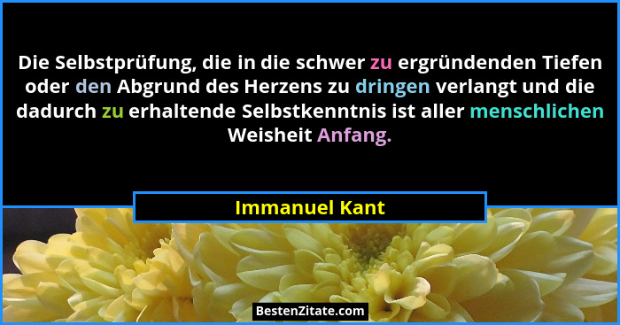 Die Selbstprüfung, die in die schwer zu ergründenden Tiefen oder den Abgrund des Herzens zu dringen verlangt und die dadurch zu erhalt... - Immanuel Kant