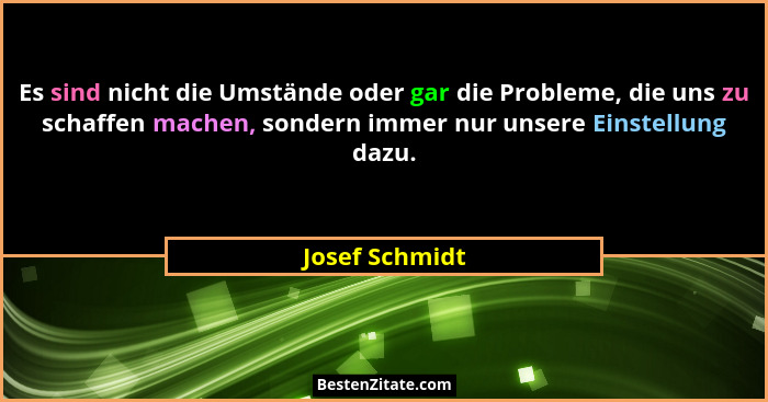 Es sind nicht die Umstände oder gar die Probleme, die uns zu schaffen machen, sondern immer nur unsere Einstellung dazu.... - Josef Schmidt