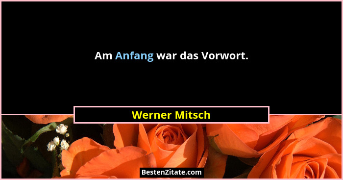 Am Anfang war das Vorwort.... - Werner Mitsch
