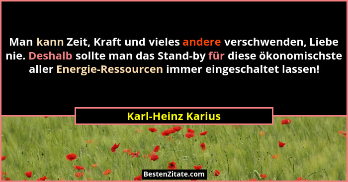 Man kann Zeit, Kraft und vieles andere verschwenden, Liebe nie. Deshalb sollte man das Stand-by für diese ökonomischste aller Ener... - Karl-Heinz Karius