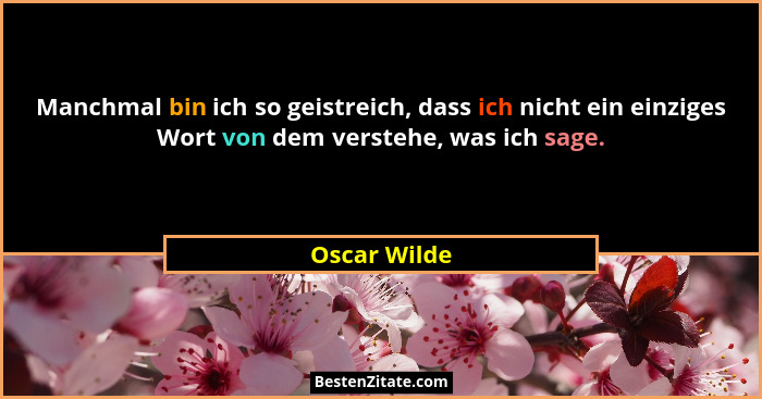 Manchmal bin ich so geistreich, dass ich nicht ein einziges Wort von dem verstehe, was ich sage.... - Oscar Wilde