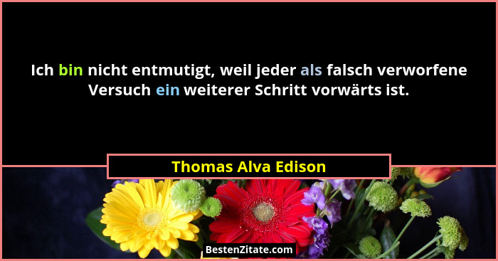 Ich bin nicht entmutigt, weil jeder als falsch verworfene Versuch ein weiterer Schritt vorwärts ist.... - Thomas Alva Edison