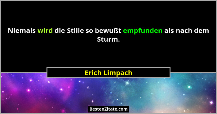 Niemals wird die Stille so bewußt empfunden als nach dem Sturm.... - Erich Limpach