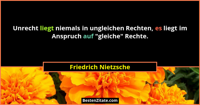 Unrecht liegt niemals in ungleichen Rechten, es liegt im Anspruch auf "gleiche" Rechte.... - Friedrich Nietzsche