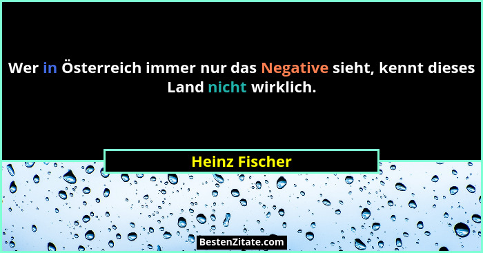 Wer in Österreich immer nur das Negative sieht, kennt dieses Land nicht wirklich.... - Heinz Fischer
