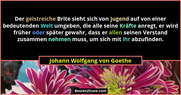 Der geistreiche Brite sieht sich von Jugend auf von einer bedeutenden Welt umgeben, die alle seine Kräfte anregt, er wird... - Johann Wolfgang von Goethe